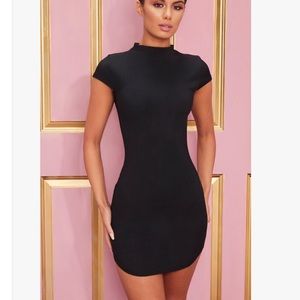 Black high neck ribbed bodycon dress